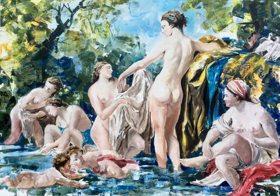 Lagrenée Revival, Bathing Venus and Nymphs Modern Art Baroque Barock acrylic on canvas